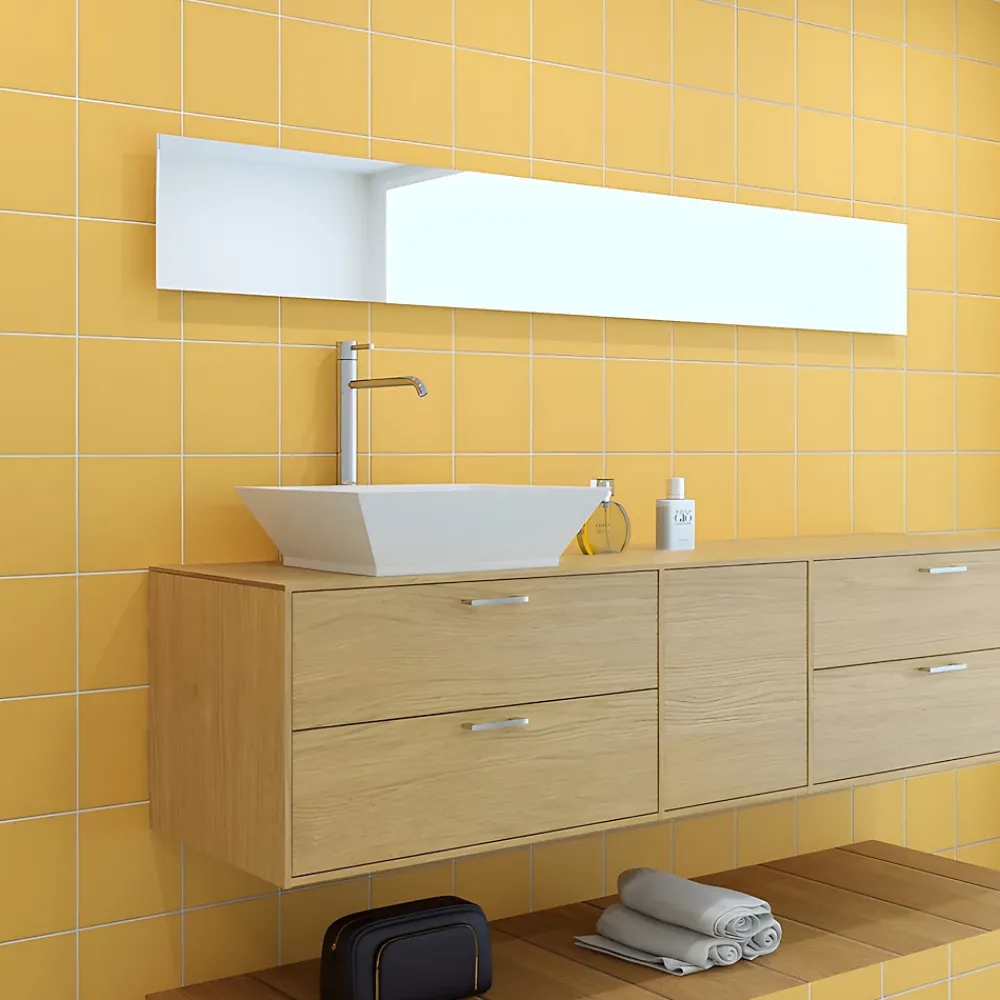 Faïence Unie|Carrelage Mural Pour Wc<Faïence murale unie jaune moutarde satin L.20 x l.20 cm, Monocolor