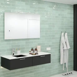Faïence murale vert d'eau effet terre cuite brillant L.30 x l.7,5 cm, Vernissea- Faïence Pour Douche|Faïence Pour Cuisine
