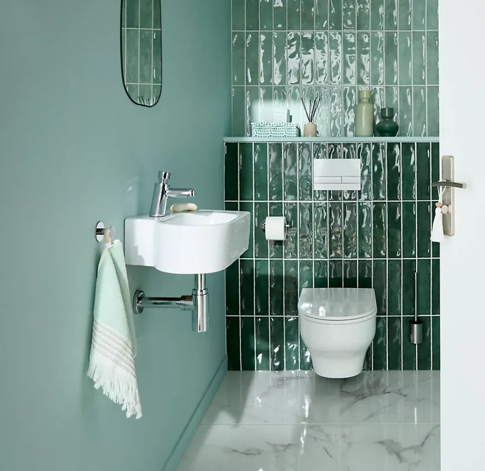 Faïence murale vert d'eau effet terre cuite brillant L.30 x l.7,5 cm, Vernissea- Faïence Pour Douche|Faïence Pour Cuisine
