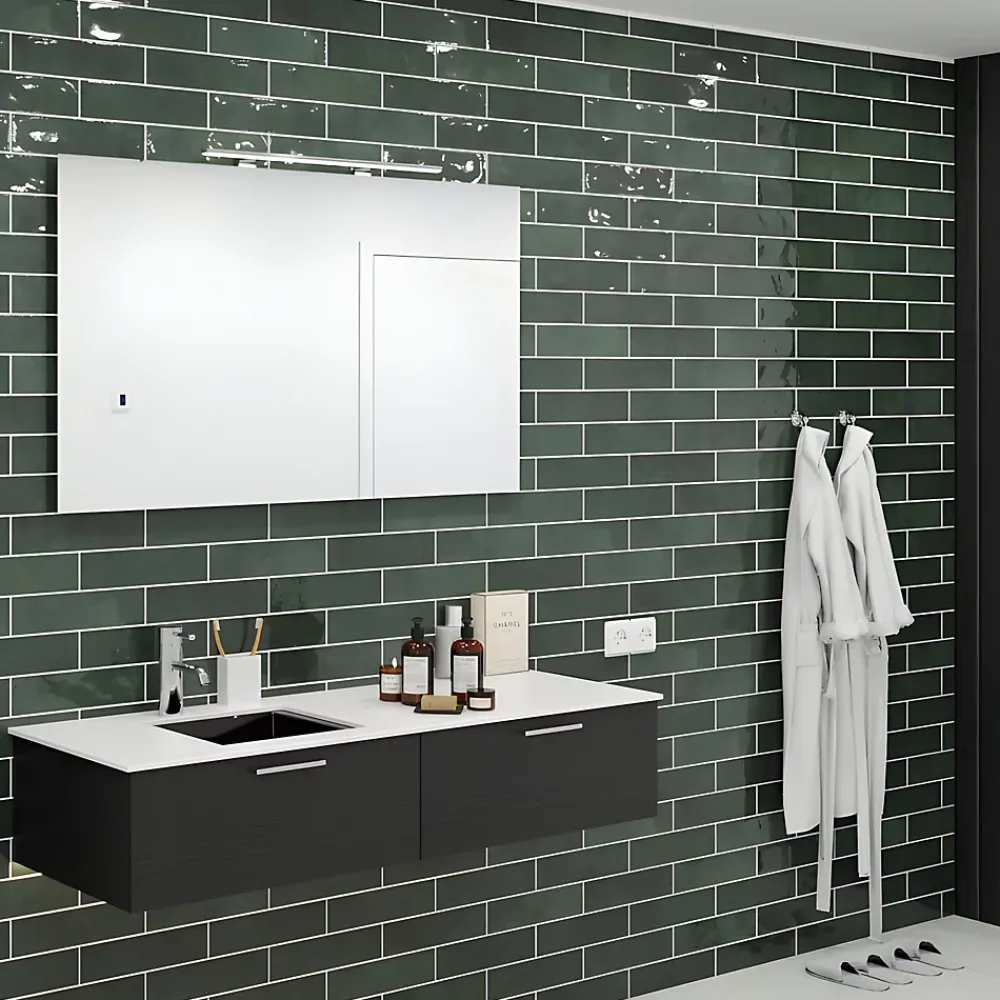 Faïence murale vert effet terre cuite brillant L.30 x l.7,5 cm, Vernissea- Carrelage Mural Pour Wc|Faïence Pour Douche