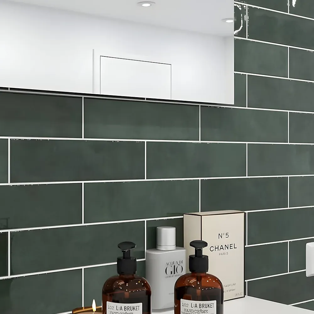 Faïence murale vert effet terre cuite brillant L.30 x l.7,5 cm, Vernissea- Carrelage Mural Pour Wc|Faïence Pour Douche