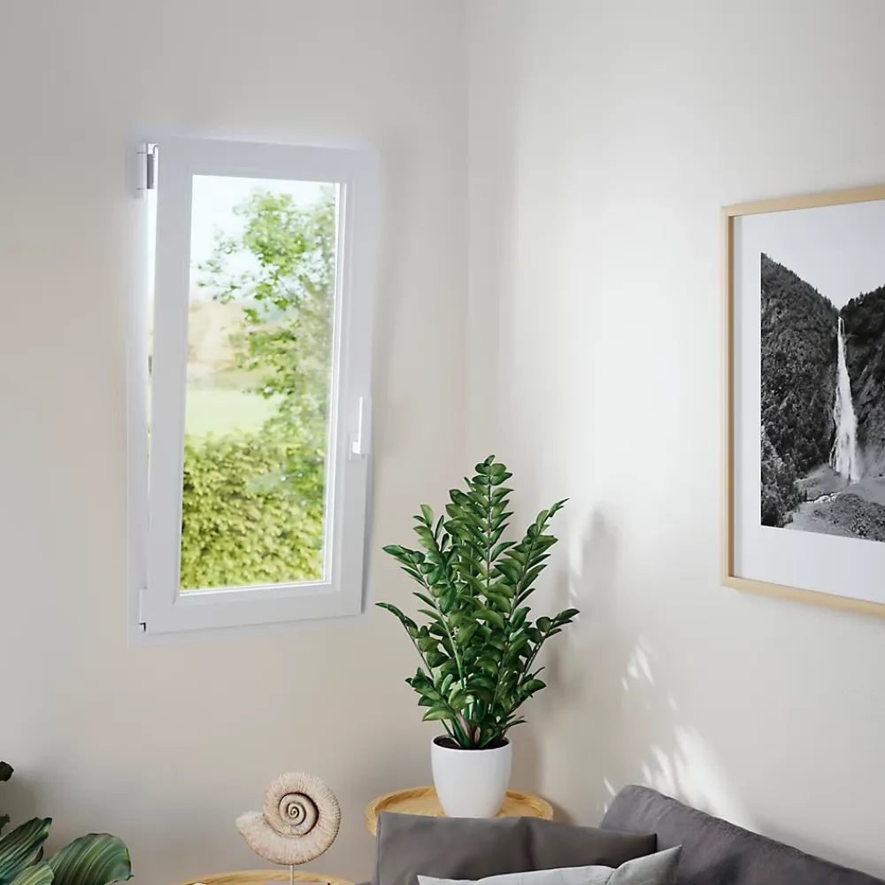 GoodHome Fenêtre Pvc<Fenêtre 1 vantail oscillo-battante, tirant gauche double vitrage en PVC blanc l.85 x H.108 cm