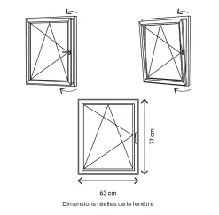 GoodHome Fenêtre Aluminium<Fenêtre 1 vantail oscillo-battante, tirant gauche double vitrage en aluminium blanc l.63 x H.77 cm