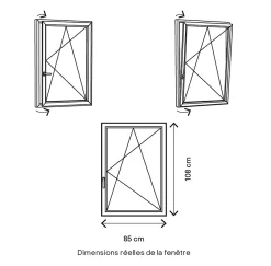 GoodHome Fenêtre Pvc<Fenêtre 1 vantail oscillo-battante, tirant droit double vitrage en PVC blanc l.85 x H.108 cm