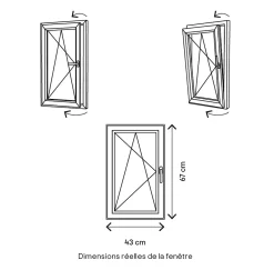 GoodHome Fenêtre Aluminium<Fenêtre 1 vantail oscillo-battante, tirant gauche double vitrage en aluminium blanc l.43 x H.67 cm