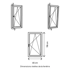 GoodHome Fenêtre 1 vantail oscillo-battante, tirant droit double vitrage en PVC blanc l.65 x H.118 cm- Fenêtre Pvc