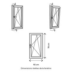 GoodHome Fenêtre Pvc<Fenêtre 1 vantail oscillo-battante, tirant droit double vitrage en PVC blanc l.45 x H.78 cm