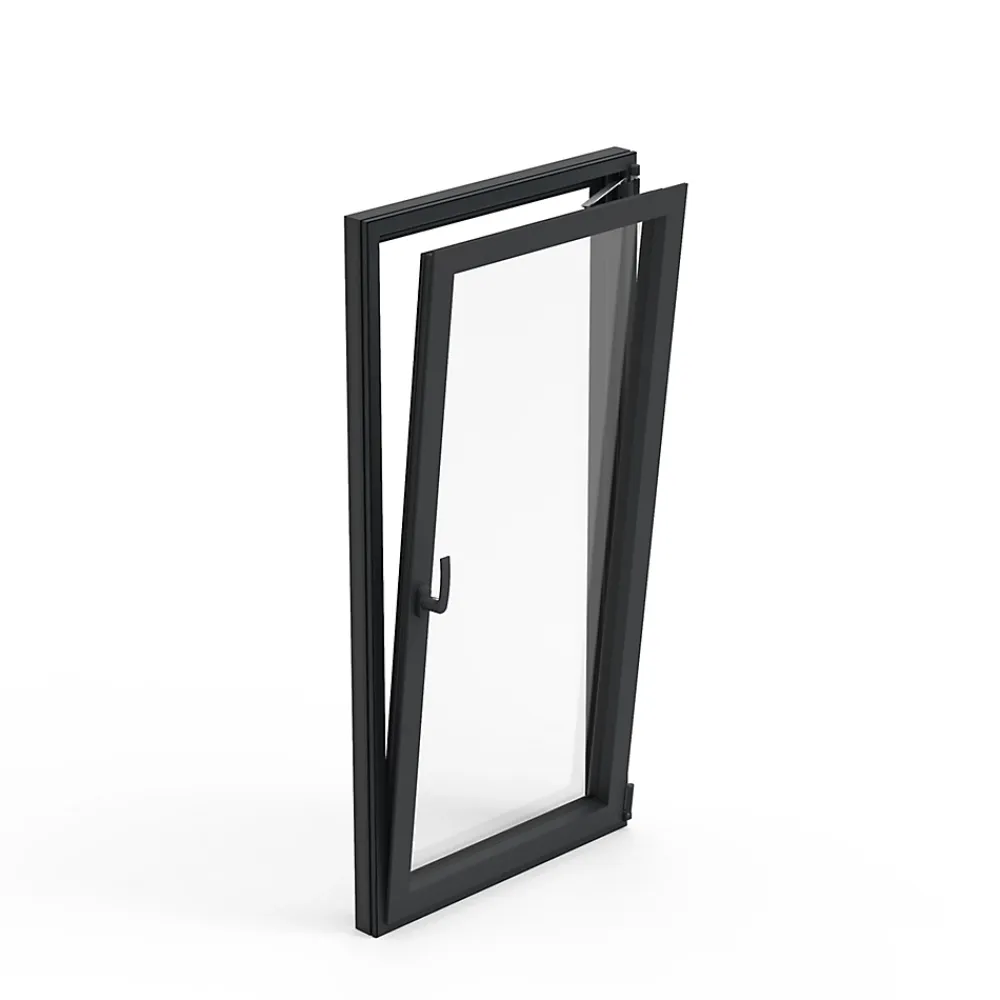 GoodHome Fenêtre Aluminium<Fenêtre 1 vantail oscillo-battante, tirant gauche double vitrage en aluminium Gris l.43 x H.47 cm
