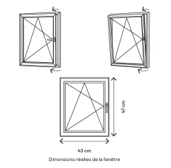 GoodHome Fenêtre Aluminium<Fenêtre 1 vantail oscillo-battante, tirant gauche double vitrage en aluminium Gris l.43 x H.47 cm