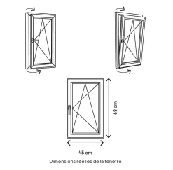 GoodHome Fenêtre Pvc<Fenêtre 1 vantail oscillo-battante, tirant droit double vitrage en PVC blanc l.45 x H.68 cm