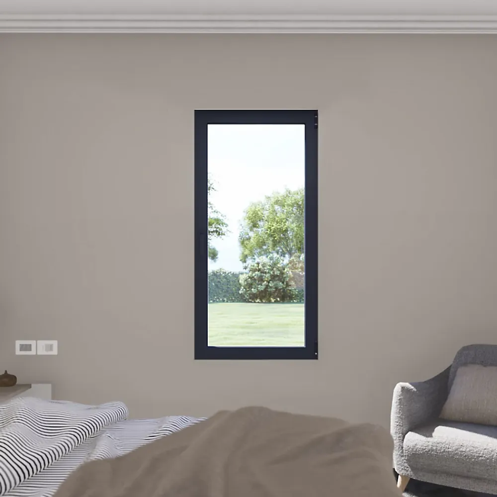 GoodHome Fenêtre Aluminium<Fenêtre 1 vantail oscillo-battante, tirant droit double vitrage en aluminium gris l.43 x H.67 cm
