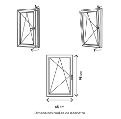 GoodHome Fenêtre 1 vantail oscillo-battante, tirant gauche double vitrage en PVC blanc l.65 x H.98 cm- Fenêtre Pvc