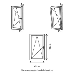 GoodHome Fenêtre 1 vantail oscillo-battante, tirant gauche double vitrage en PVC blanc l.65 x H.108 cm- Fenêtre Pvc