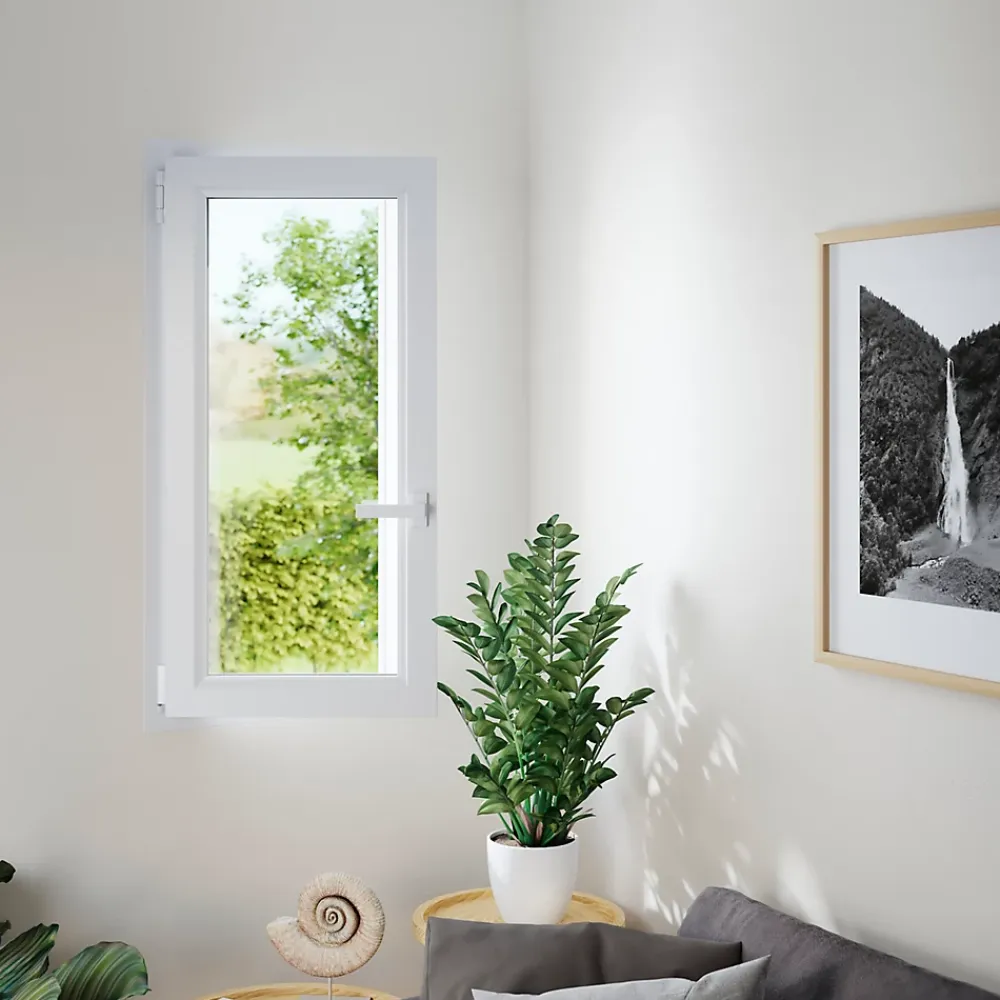 GoodHome Fenêtre 1 vantail oscillo-battante, tirant gauche double vitrage en PVC blanc l.55 x H.78 cm- Fenêtre Pvc