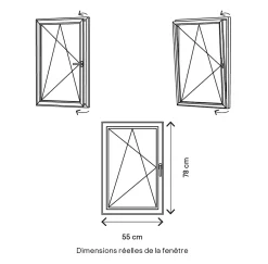 GoodHome Fenêtre 1 vantail oscillo-battante, tirant gauche double vitrage en PVC blanc l.55 x H.78 cm- Fenêtre Pvc
