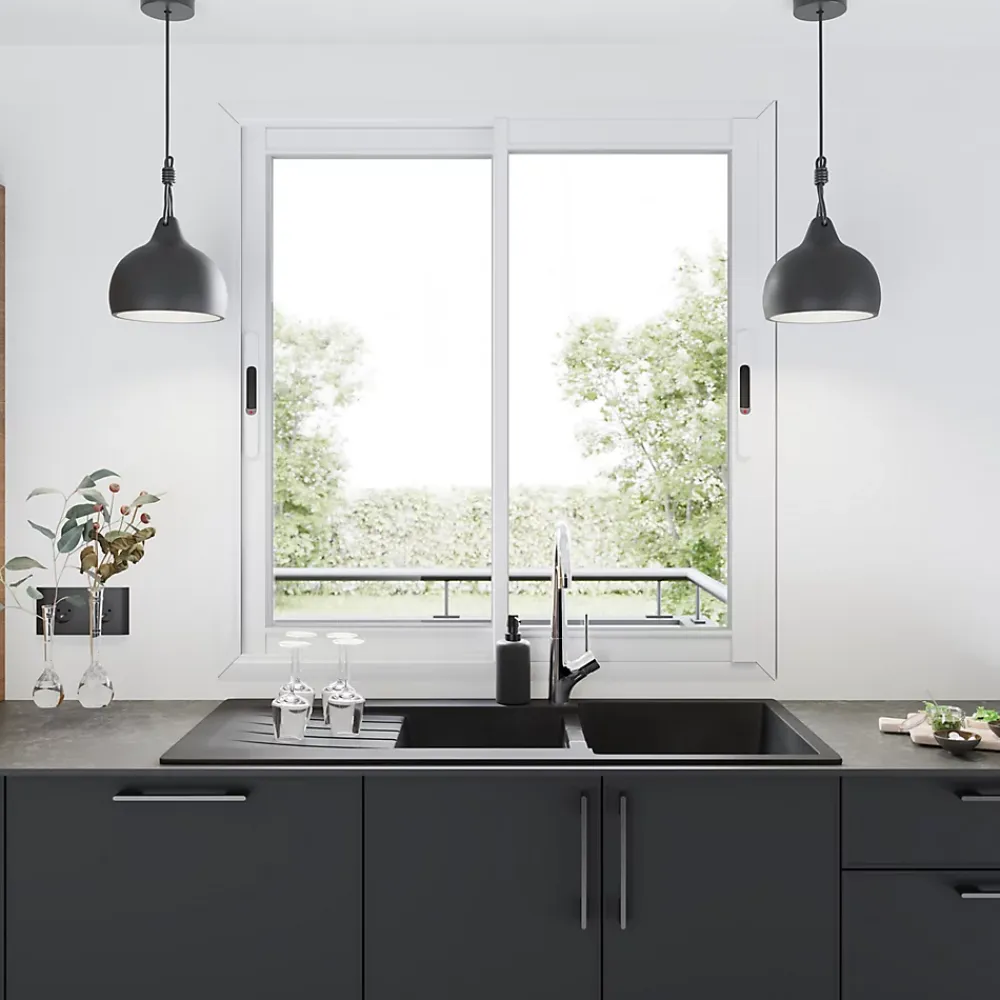 GoodHome Fenêtre Aluminium<Fenêtre 2 vantaux coulissante double vitrage en aluminium blanc l.103 x H.122 cm