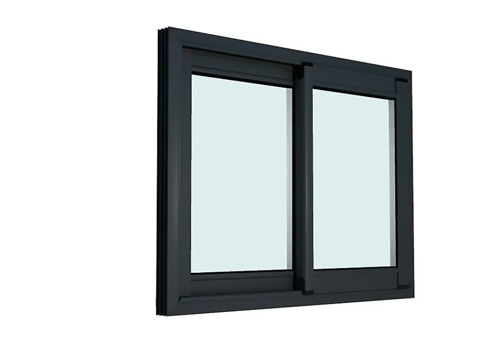 GoodHome Fenêtre 2 vantaux coulissante double vitrage en aluminium gris l.123 x H.77 cm- Fenêtre Aluminium