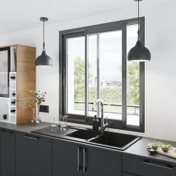 GoodHome Fenêtre Aluminium<Fenêtre 2 vantaux coulissante double vitrage en aluminium gris l.123 x H.137 cm
