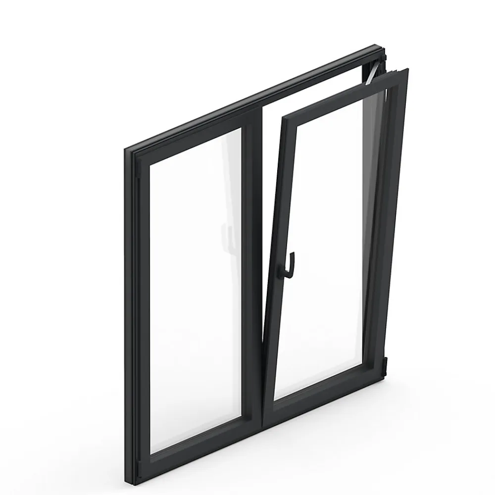 GoodHome Fenêtre 2 vantaux oscillo-battante, tirant droit double vitrage en aluminium gris l.123 x H.117 cm- Fenêtre Aluminium