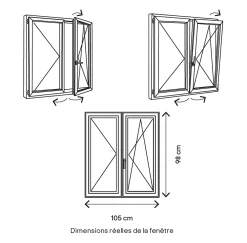 GoodHome Fenêtre Pvc<Fenêtre 2 vantaux oscillo-battante, tirant droit double vitrage en PVC blanc l.105 x H.98 cm