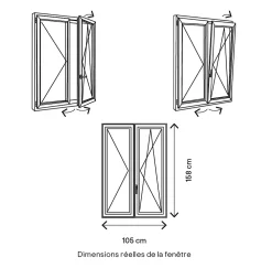GoodHome Fenêtre Pvc<Fenêtre 2 vantaux oscillo-battante, tirant droit double vitrage en PVC blanc l.105 x H.158 cm