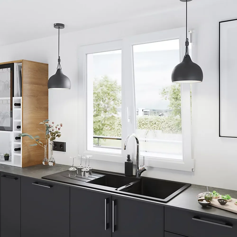 GoodHome Fenêtre Pvc<Fenêtre 2 vantaux oscillo-battante, tirant droit double vitrage en PVC blanc l.125 x H.158 cm