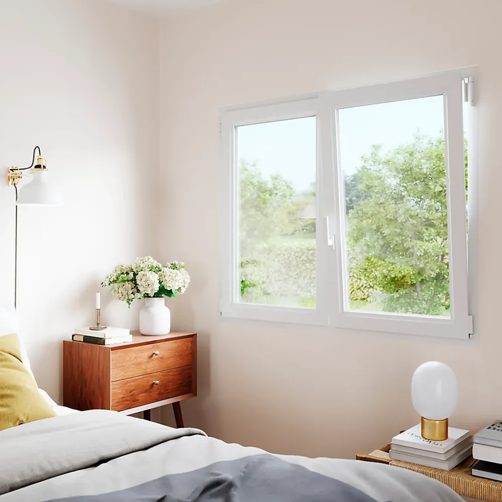 GoodHome Fenêtre Pvc<Fenêtre 2 vantaux oscillo-battante, tirant droit double vitrage en PVC blanc l.125 x H.158 cm