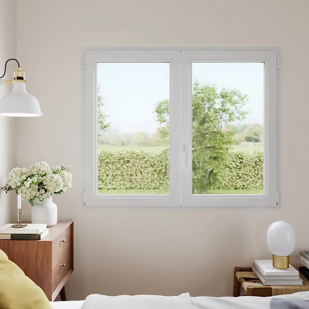 GoodHome Fenêtre Pvc<Fenêtre 2 vantaux oscillo-battante, tirant droit double vitrage en PVC blanc l.125 x H.158 cm