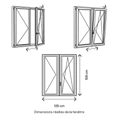 GoodHome Fenêtre Pvc<Fenêtre 2 vantaux oscillo-battante, tirant droit double vitrage en PVC blanc l.125 x H.158 cm