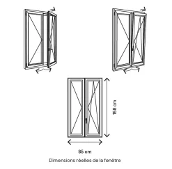 GoodHome Fenêtre 2 vantaux oscillo-battante, tirant droit double vitrage en PVC blanc l.85 x H.158 cm- Fenêtre Pvc