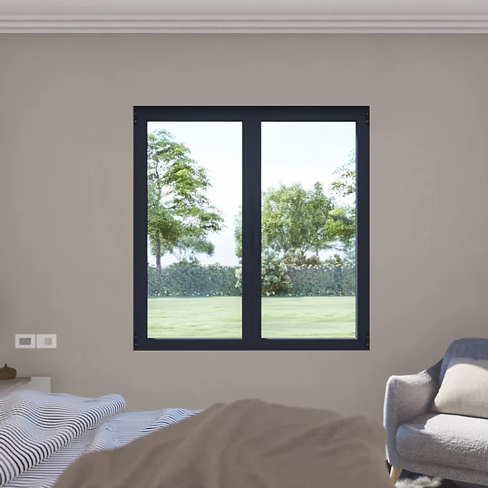 GoodHome Fenêtre Aluminium<Fenêtre 2 vantaux oscillo-battante, tirant droit double vitrage en aluminium gris l.123 x H.107 cm