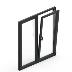 GoodHome Fenêtre Aluminium<Fenêtre 2 vantaux oscillo-battante, tirant droit double vitrage en aluminium gris l.123 x H.107 cm