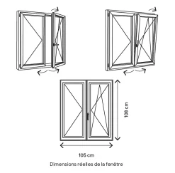GoodHome Fenêtre Pvc<Fenêtre 2 vantaux oscillo-battante, tirant droit double vitrage en PVC blanc l.105 x H.108 cm