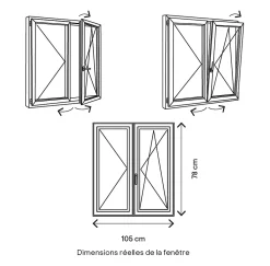 GoodHome Fenêtre 2 vantaux oscillo-battante, tirant droit double vitrage en PVC blanc l.105 x H.78 cm- Fenêtre Pvc