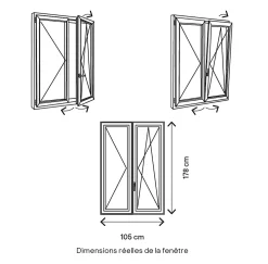 GoodHome Fenêtre 2 vantaux oscillo-battante, tirant droit double vitrage en PVC blanc l.105 x H.178 cm- Fenêtre Pvc