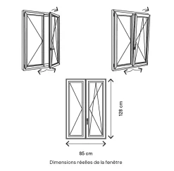 GoodHome Fenêtre 2 vantaux oscillo-battante, tirant droit double vitrage en PVC blanc l.85 x H.128 cm- Fenêtre Pvc