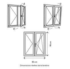 GoodHome Fenêtre Pvc<Fenêtre 2 vantaux oscillo-battante, tirant droit double vitrage en PVC blanc l.85 x H.98 cm