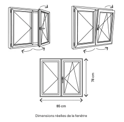 GoodHome Fenêtre 2 vantaux oscillo-battante, tirant droit double vitrage en PVC blanc l.85 x H.78 cm- Fenêtre Pvc