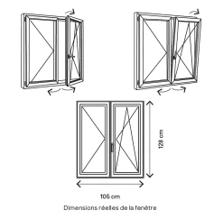 GoodHome Fenêtre Pvc<Fenêtre 2 vantaux oscillo-battante, tirant droit double vitrage en PVC blanc l.105 x H.128 cm