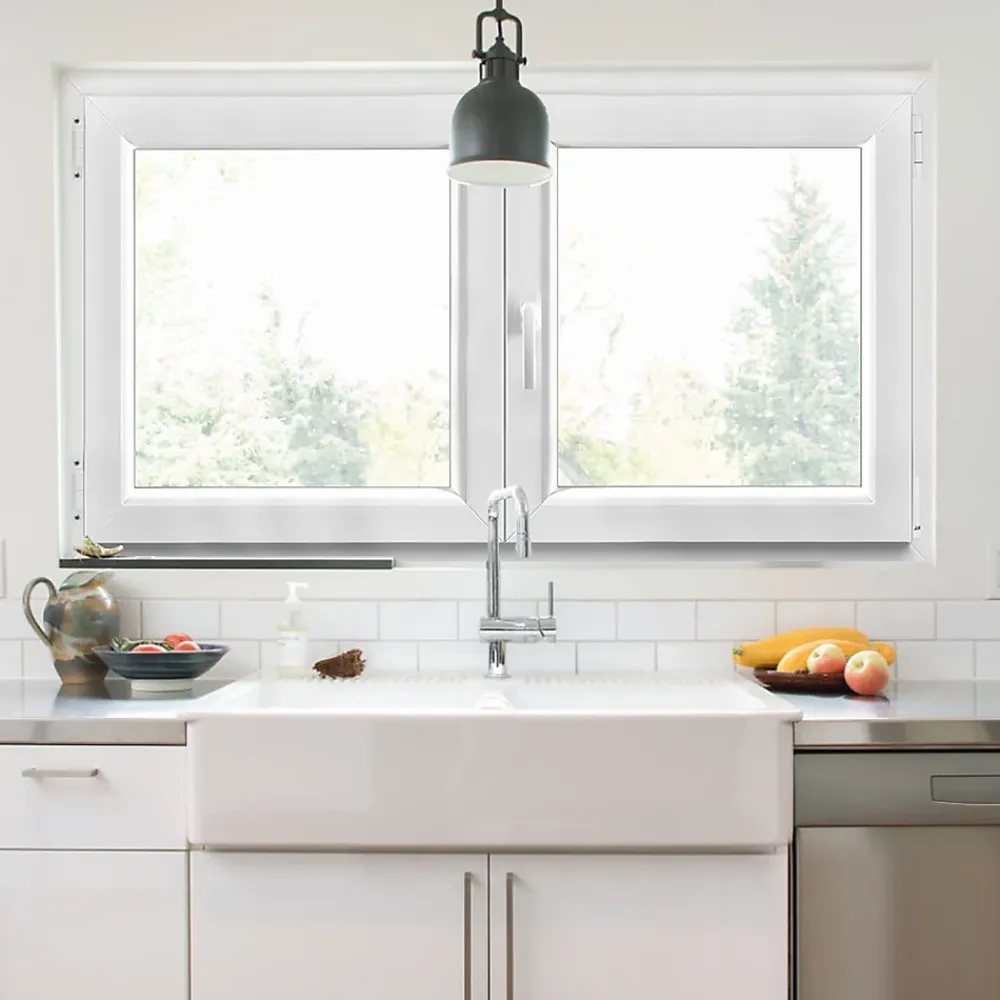 GoodHome Fenêtre Pvc<Fenêtre 2 vantaux oscillo-battante, tirant droit double vitrage en PVC blanc l.145 x H.78 cm
