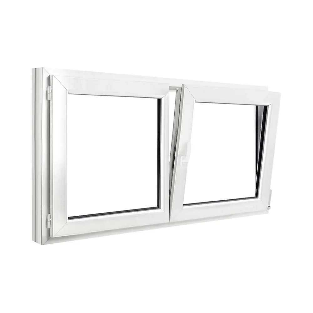 GoodHome Fenêtre Pvc<Fenêtre 2 vantaux oscillo-battante, tirant droit double vitrage en PVC blanc l.145 x H.78 cm