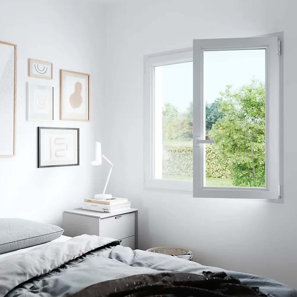GoodHome Fenêtre 2 vantaux oscillo-battante, tirant droit double vitrage en PVC blanc l.105 x H.198 cm- Fenêtre Pvc