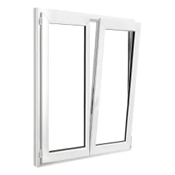 GoodHome Fenêtre 2 vantaux oscillo-battante, tirant droit double vitrage en PVC blanc l.145 x H.148 cm- Fenêtre Pvc