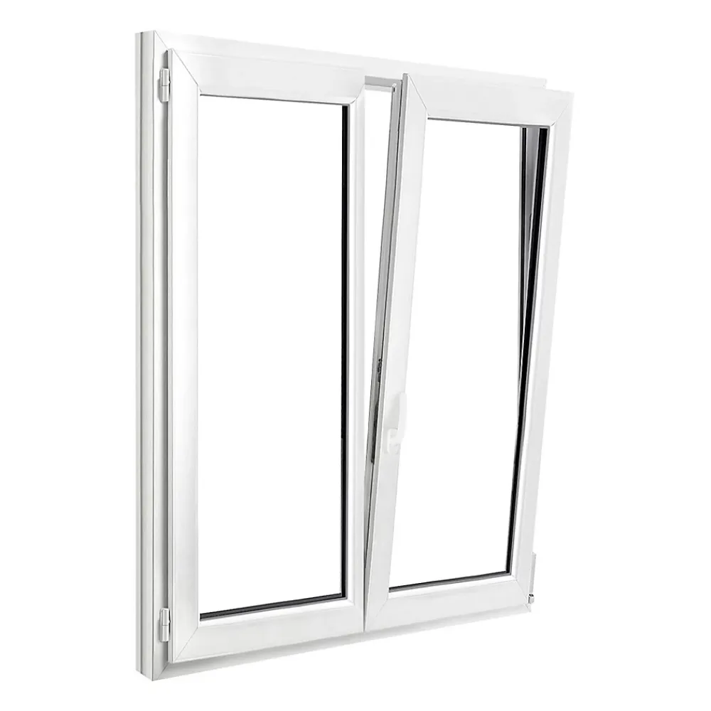 GoodHome Fenêtre 2 vantaux oscillo-battante, tirant droit double vitrage en PVC blanc l.145 x H.148 cm- Fenêtre Pvc