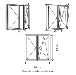 GoodHome Fenêtre 2 vantaux oscillo-battante, tirant droit double vitrage en PVC blanc l.145 x H.148 cm- Fenêtre Pvc