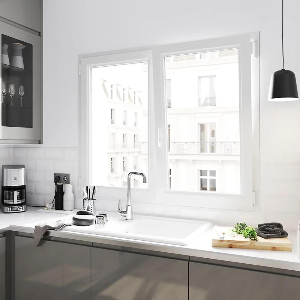 GoodHome Fenêtre 2 vantaux oscillo-battante, tirant droit double vitrage en PVC blanc l.125 x H.168 cm- Fenêtre Pvc