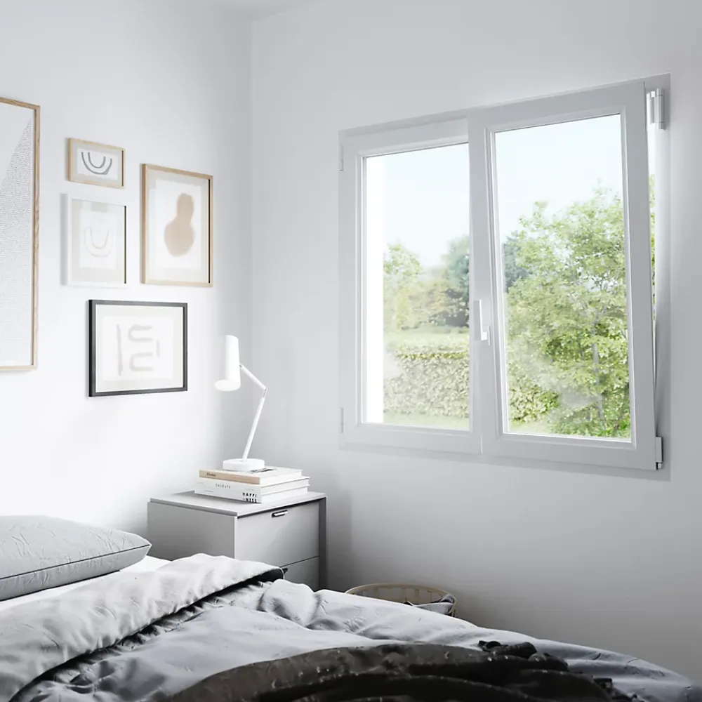 GoodHome Fenêtre 2 vantaux oscillo-battante, tirant droit double vitrage en PVC blanc l.125 x H.168 cm- Fenêtre Pvc