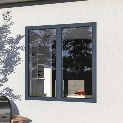 GoodHome Fenêtre Aluminium<Fenêtre 2 vantaux oscillo-battante, tirant droit double vitrage en aluminium Gris l.103 x H.77 cm