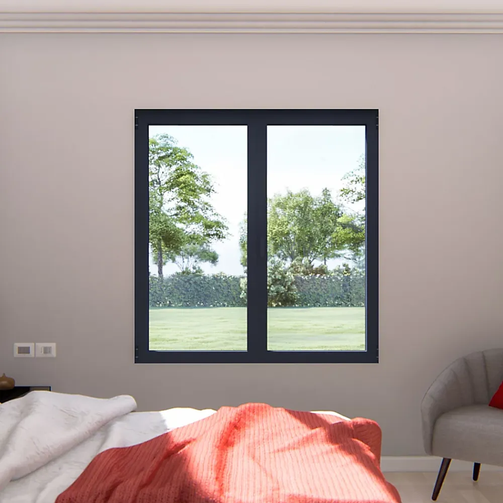 GoodHome Fenêtre 2 vantaux oscillo-battante, tirant droit double vitrage en aluminium Gris l.123 x H.97 cm- Fenêtre Aluminium