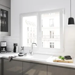 GoodHome Fenêtre Pvc<Fenêtre 2 vantaux oscillo-battante, tirant droit double vitrage en PVC blanc l.95 x H.158 cm